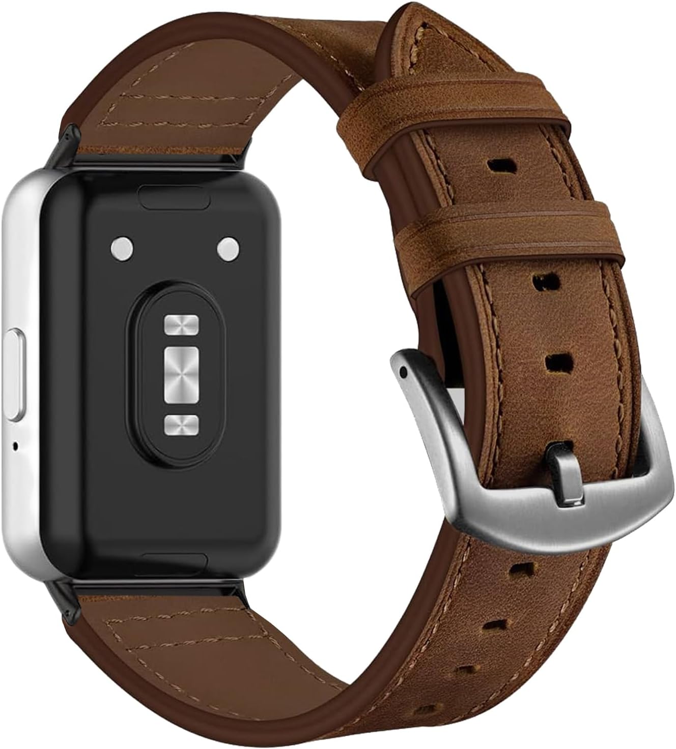 Genuine Leather Bands Compatible with Samsung Galaxy Fit 3, Premium Slim Leather Replacement Straps Wristbands for Galaxy Fit3 SM-R390 Watch Women Men