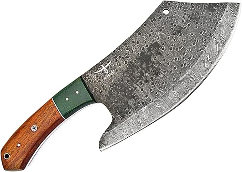 Miniatura 5 de HotSteel Damascus Steel - Cuchillo de carnicero de 12 pulgadas, cuchillo de chef, hoja fija, espiga completa, mango de palisandro, hoja negra, 7