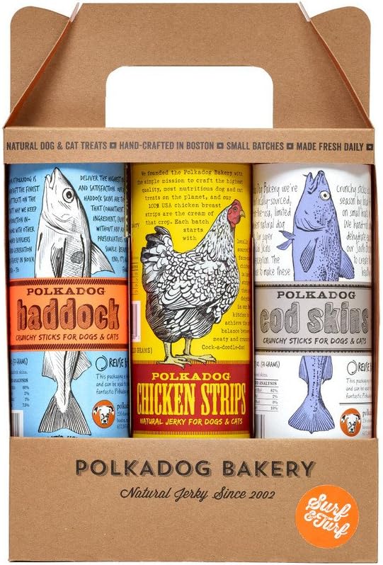 Polka Dog Cod Skins, Chicken Strips and Haddock: Surf & Turf 3-Pack