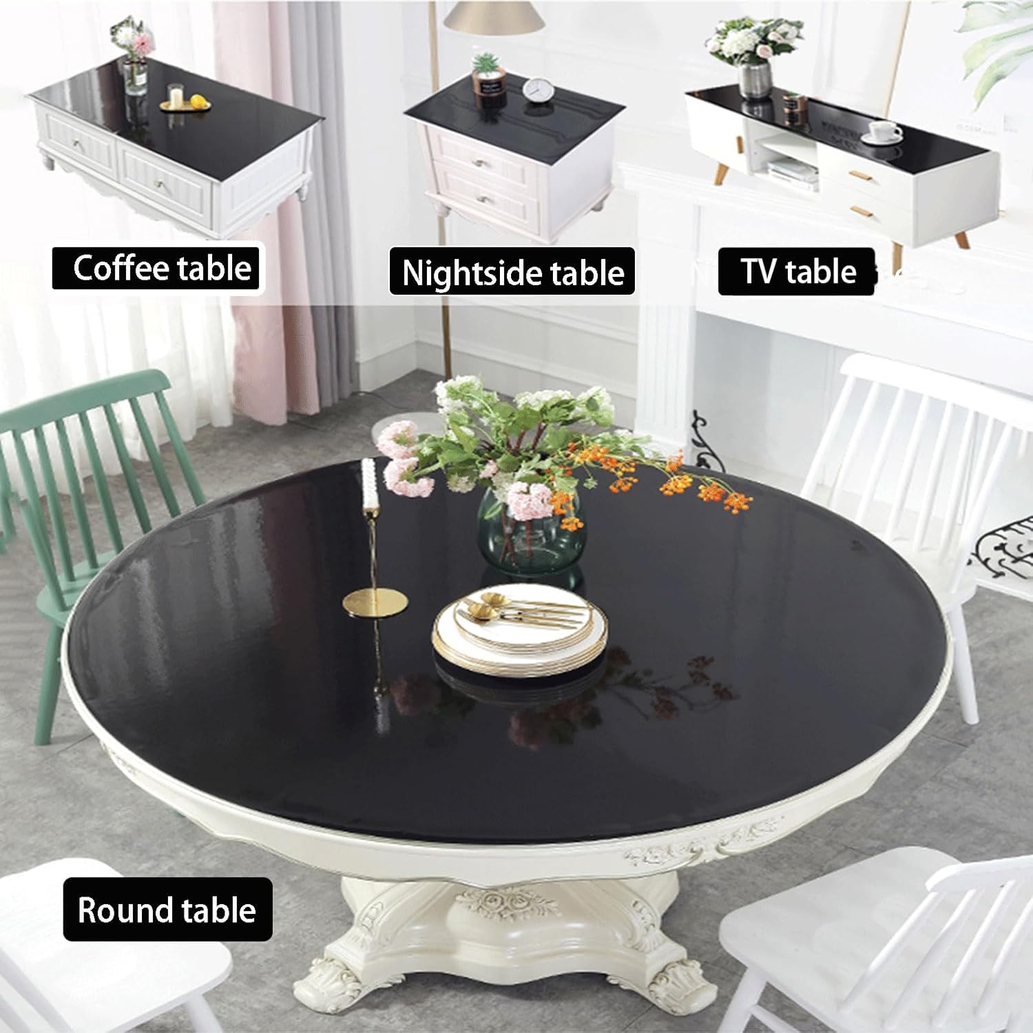 Black PVC Table Cover Protector Waterproof,1.5 mm Plastic Desk Pad Mat,16x55Inch Large Heat Resistant Vinyl Table Top Protector for Dining Room Tables,Office Desktop,Dresser Easy Cleaning