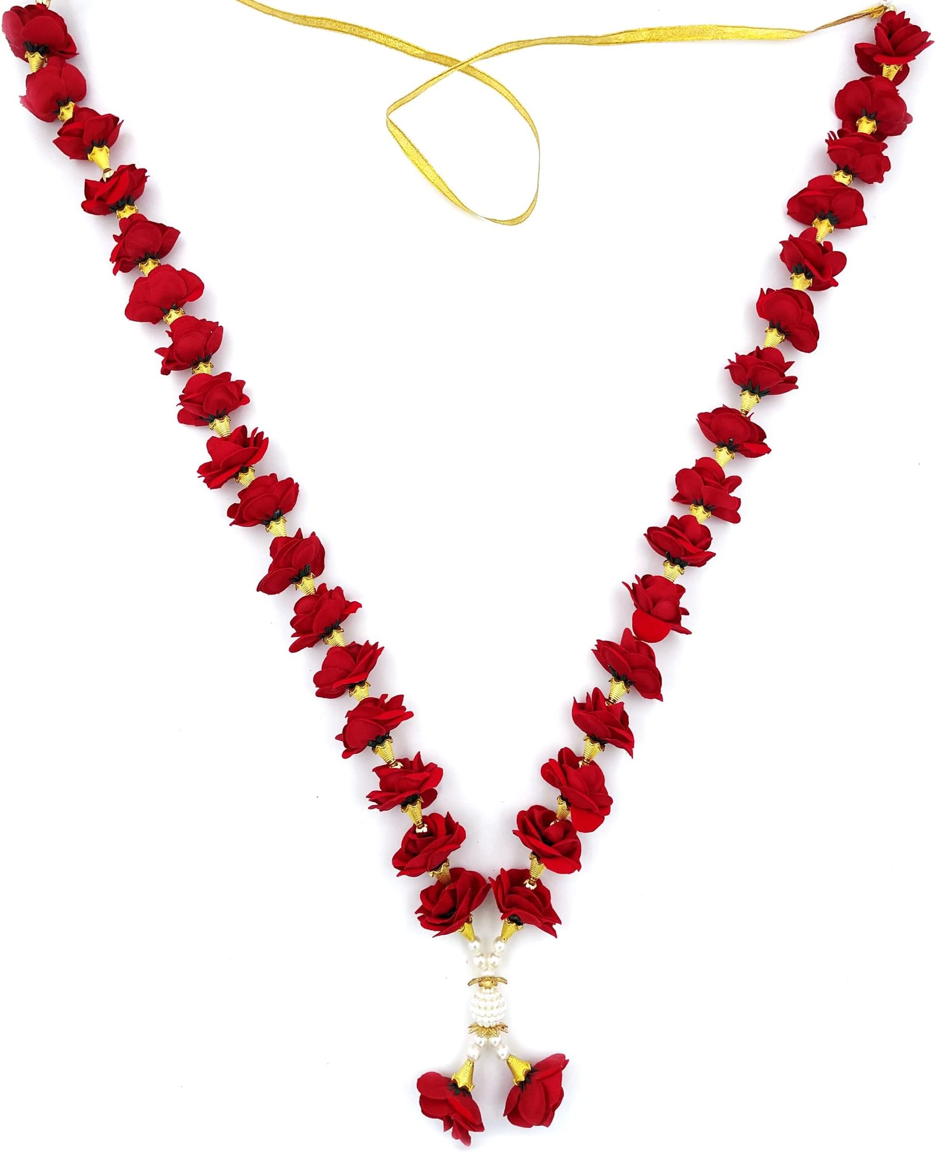 Bhakti Lehar (Size: 24 Inch) Artificial Velvet Rose Flower Garland for Photo Frame and God Idol/Artificial Pearl Moti Gulab Mala Haar for Bhagwan Murti and Loved Ones