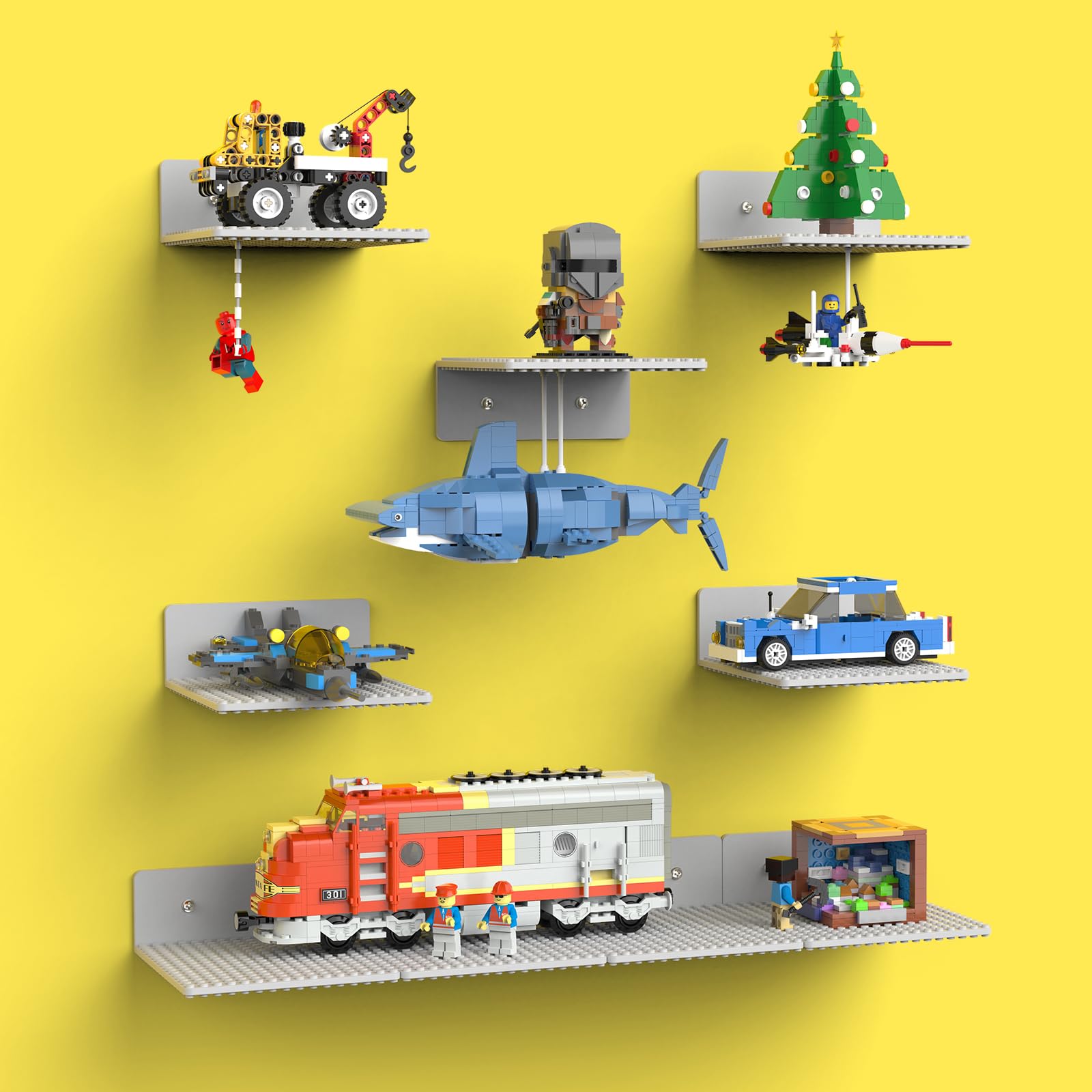 BlissBox 9-Pack Floating Display Shelves for Wall Compatible with Lego Building Bricks, 5 × 5.5 Inch Dual-Sided 16 × 17 Studs for Brick Storage and