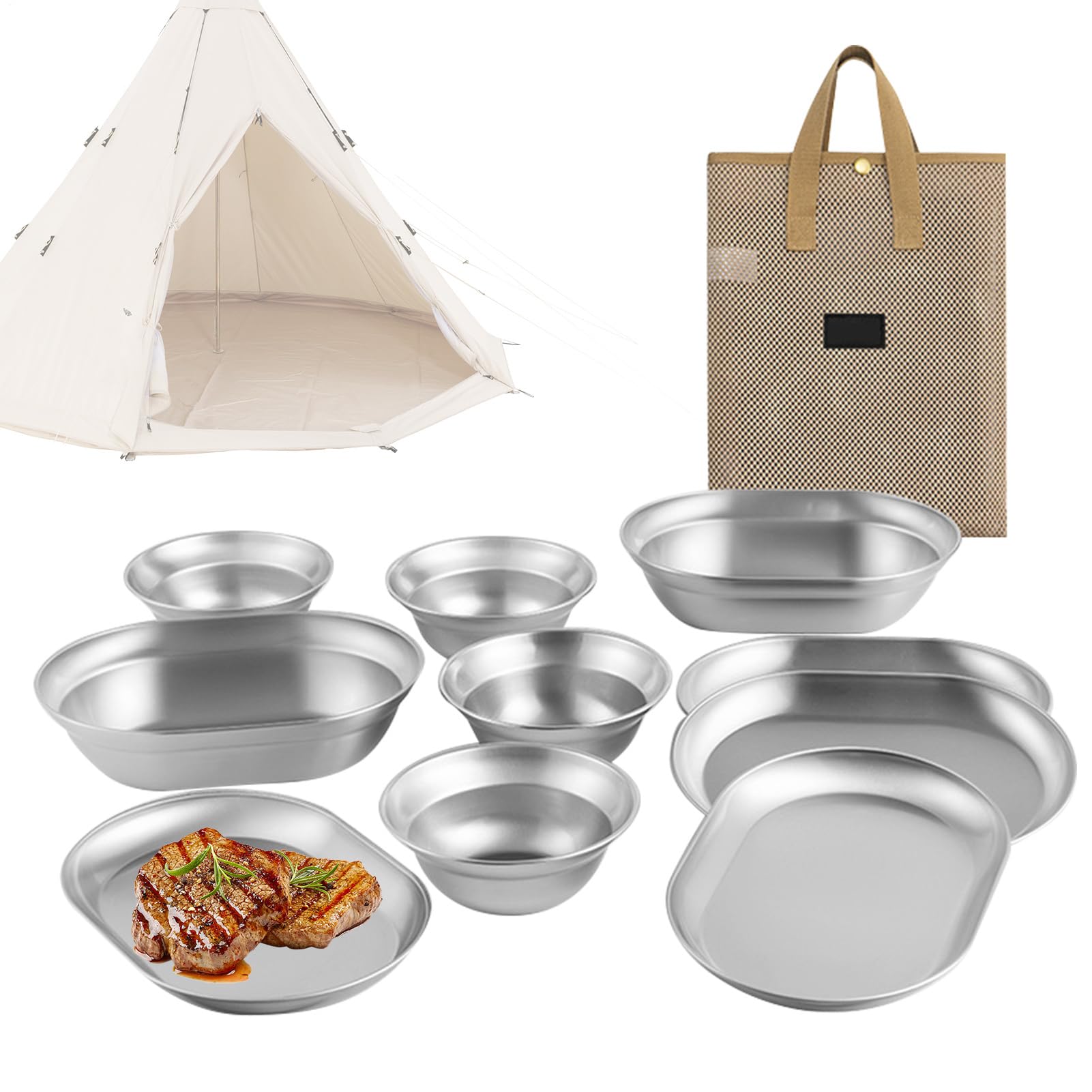 Assiettes de Camping en métal - Set de Vaisselle pour Le Camping