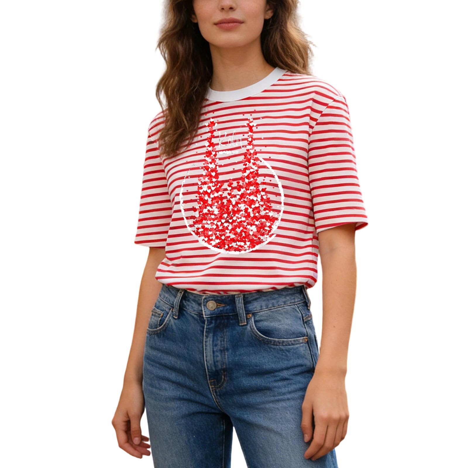 Zanisouta Striped Shirt Women's Red White Striped Short Sleeve Shirt Carnival T-Shirt Short Sleeve Blouse Crew Neck Tops Fancy Dress Sailor Costume Basic Casual Tops Fancy Dress Costumes, R Red, M