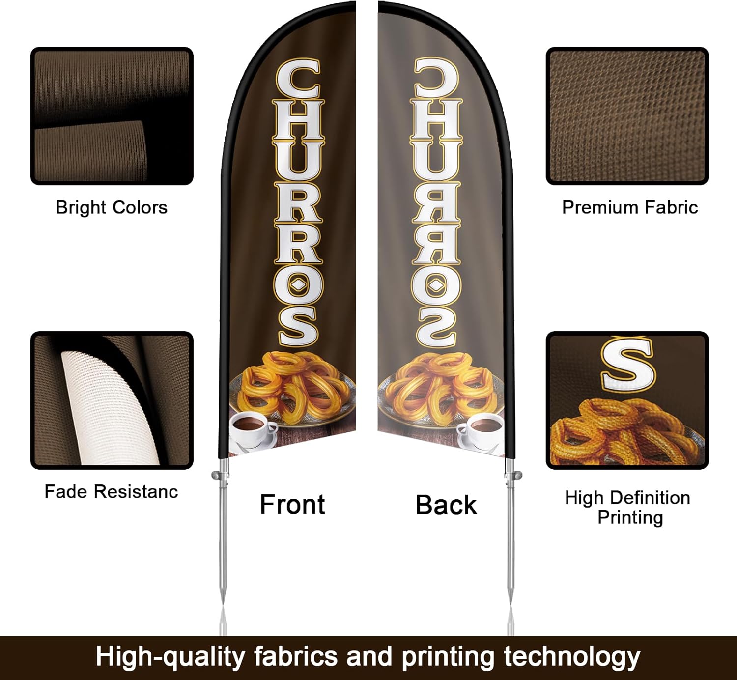 Churros Flag for Business, Churros 8FT Polyester Advertising Swooper Flag with Aluminium Alloy Flag Pole Kit, Stainless Steel, Ground Spike, Portable Bag