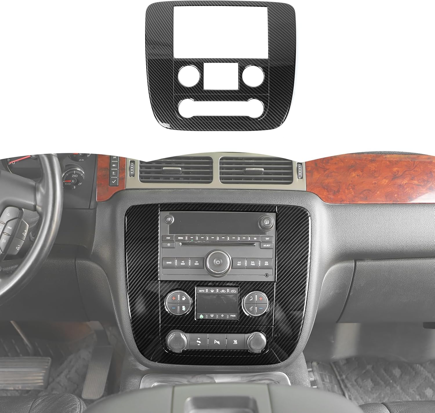 RT-TCZ Center Console Navigation GPS Panel Cover Trim Decoration Interior Accessories for Chevy Avalanche/Suburban/Tahoe 2007-2013,for GMC Yukon/Sierra 2007-2013 (Black Carbon Fiber)