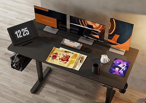 Miniatura 6 de Claiks Escritorio eléctrico de pie, escritorio de pie de altura ajustable, 55 x 24 pulgadas, escritorio de oficina en casa con tablero de empalme,