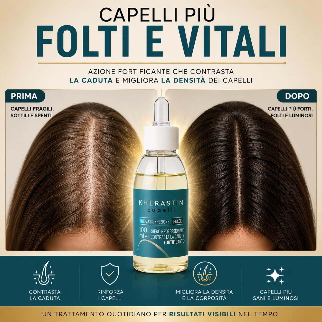 Kherastin Gocce 200ml Trattamento Anticaduta Capelli Uomo Donna | Extra Forte, Rinforza Bulbo, Stimola Ricrescita, Fortificante Naturale