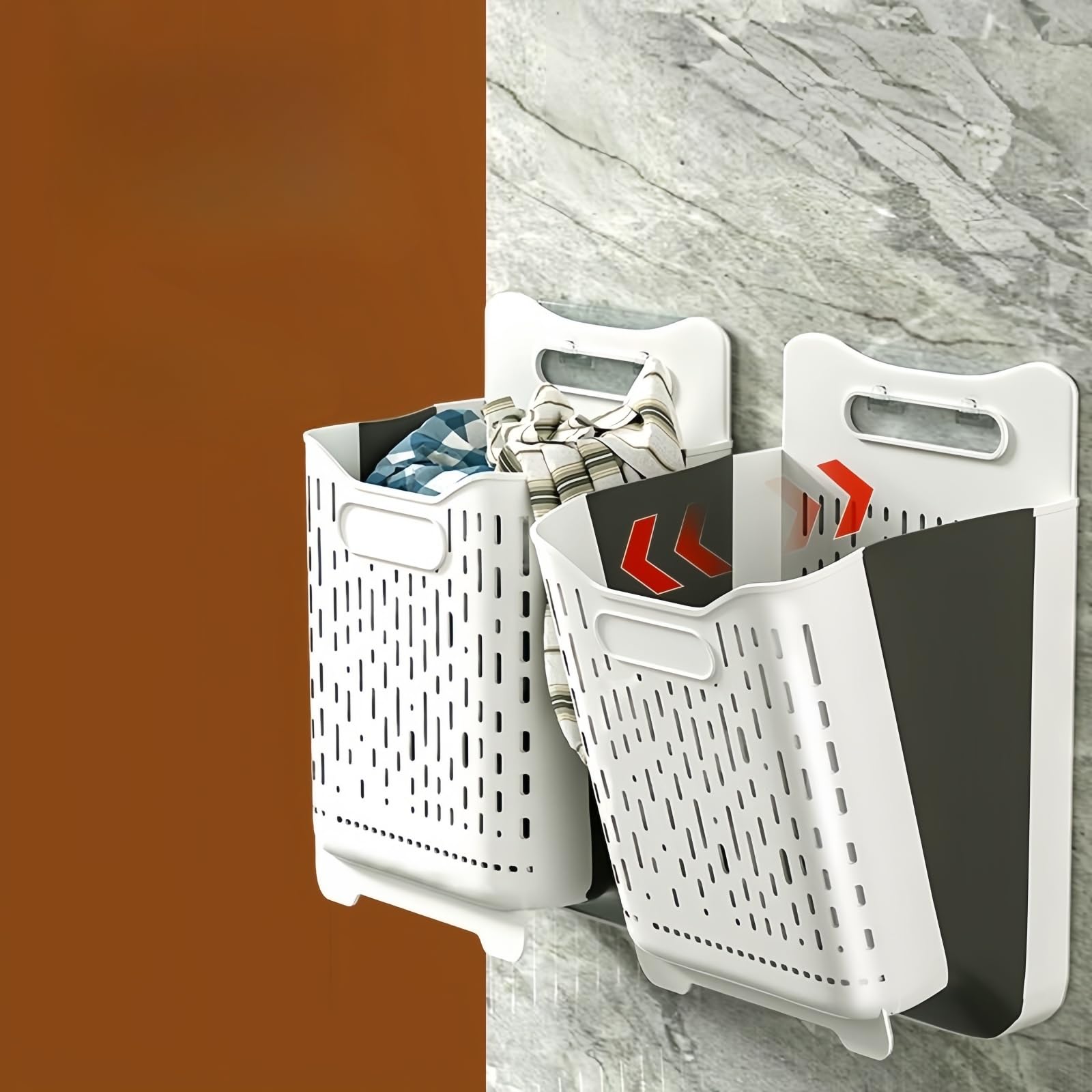 Condition photo showing New/Like New for wall-mounted collapsible plastic laundry baskets,portable dirty clothes hamper with hook space-saving foldable laundry basket,for laundry, bedroom, dormstorage & organizing (china code)