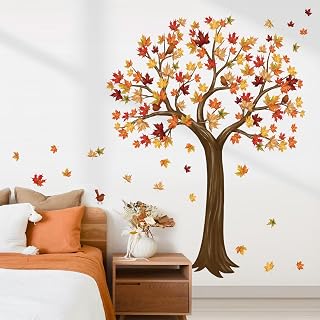 wondever Fall Large Tree Wall Decals Autumn Maple Leaves Wall Stickers (XL)
