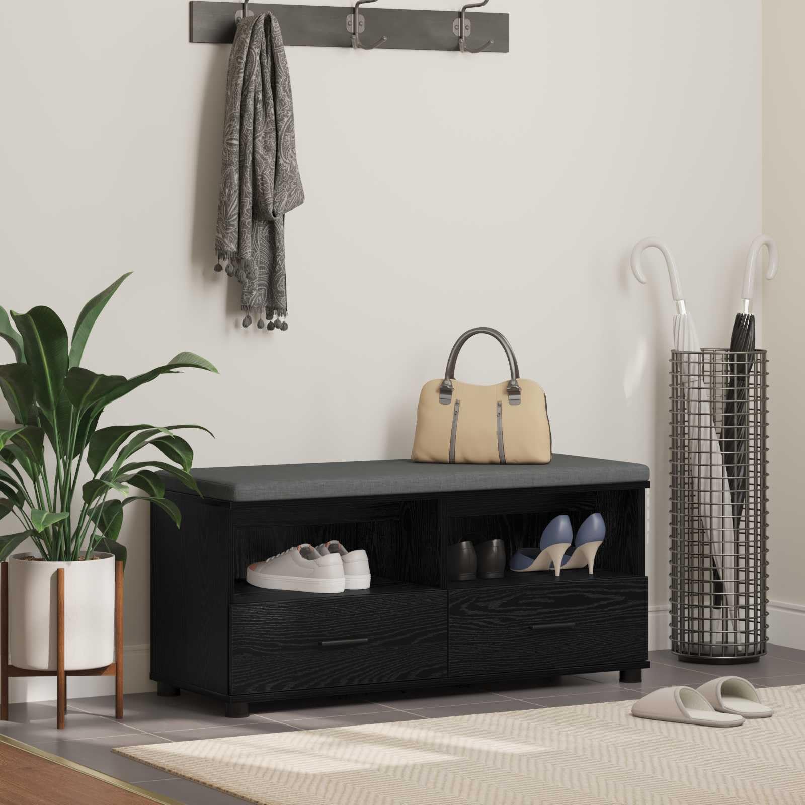 Banc d'entrée avec siège et étagère pour optimiser les petits espaces