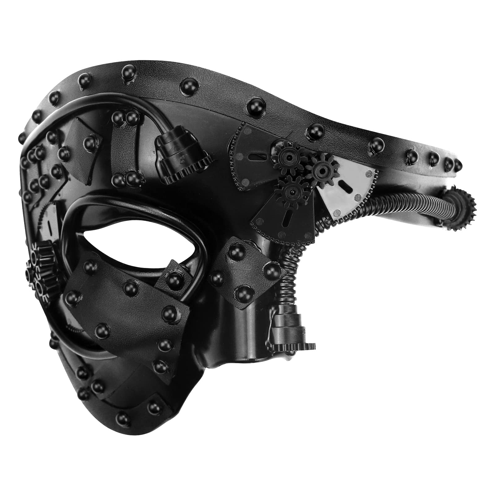 Lilwemen Steampunk Metal Cyborg Venetian Mask, Cyberpunk Mask Masquerade Mask For Men, Phantom Of The Opera Mask, Halloween Costume Party, Mardi Gras Ball (Black)
