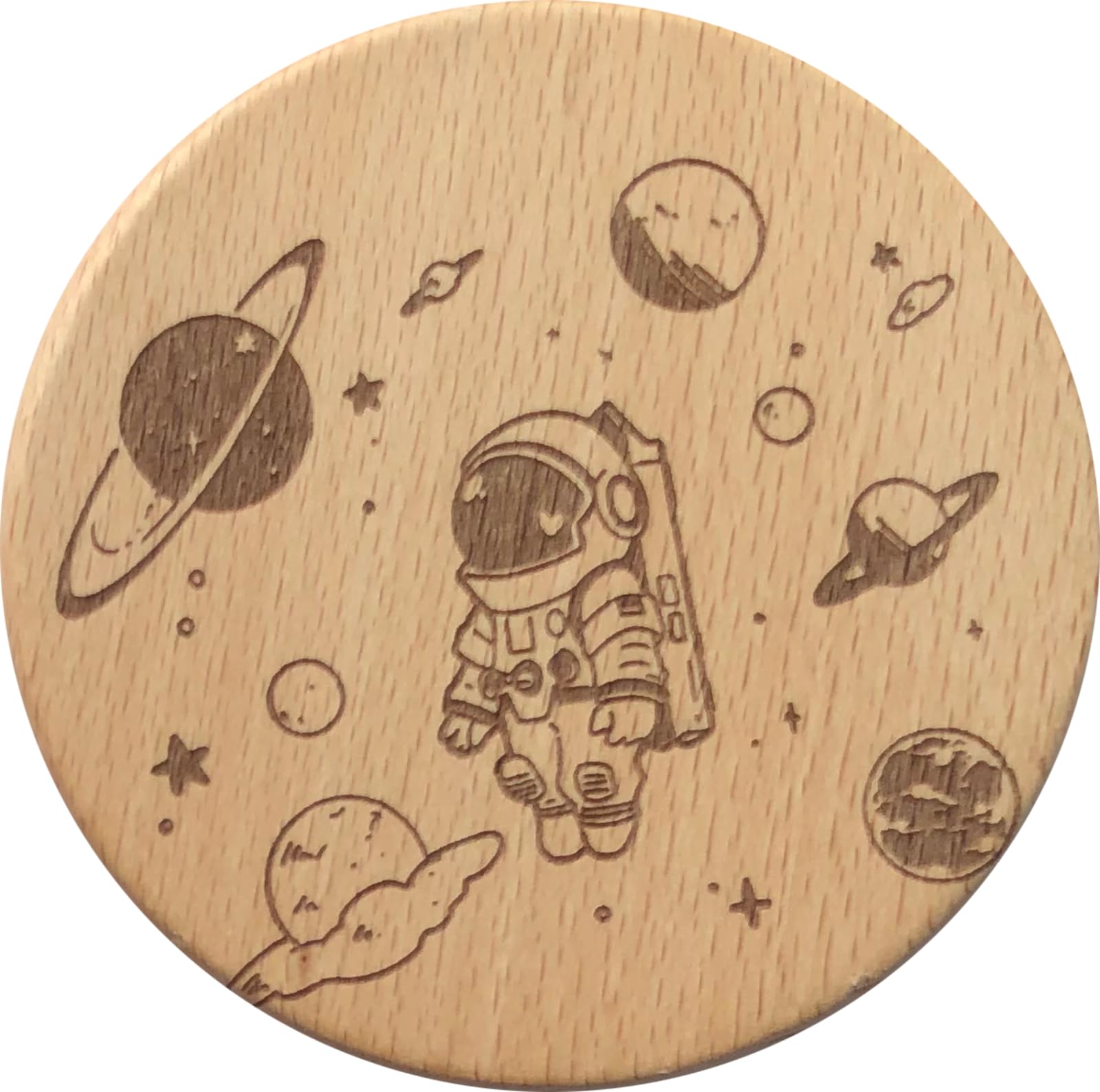 Astronaut Outer Space Cup Coaster for Drinks - Perfect Non Stick Heat Resistant Wooden Cup Mats for Coffee Table - Home Decor Personalized Gifts 3.5 in