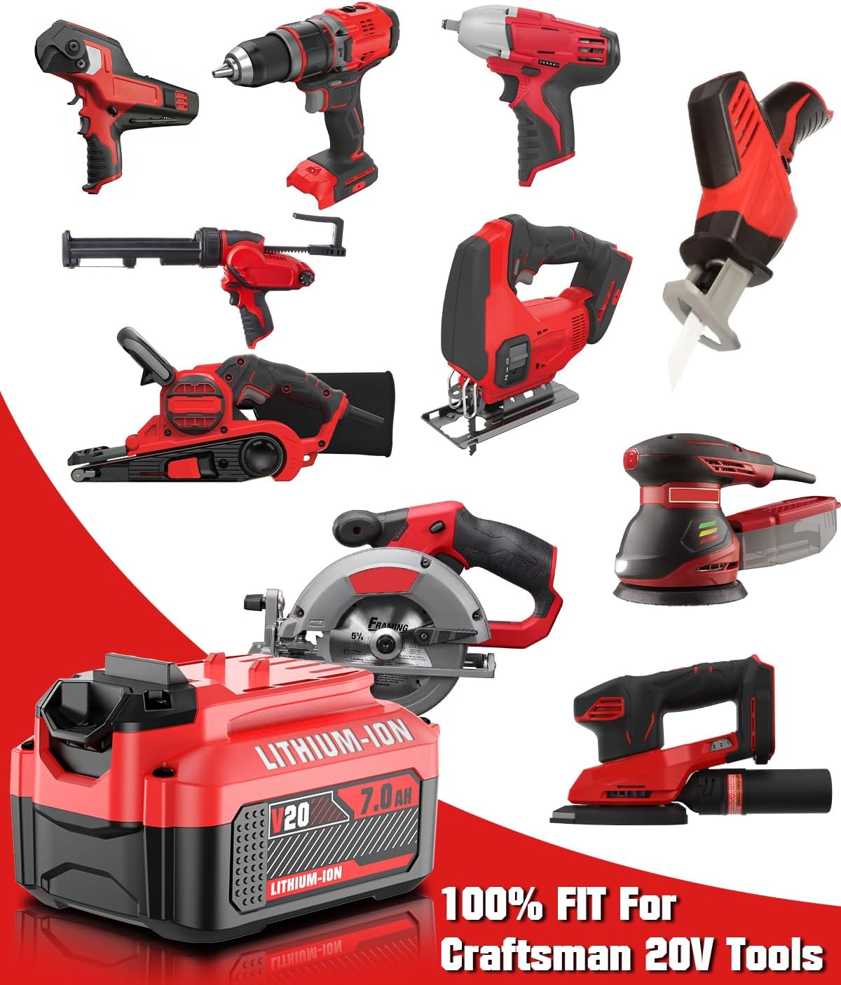 Bonadget New 7.0Ah 2PACK for Craftsman 20V Battery for Craftsman V20 Battery CMCB205 CMCB202 CMCB204 CMCB206 Tool Battery Replacement Lithium-ion - Image 5