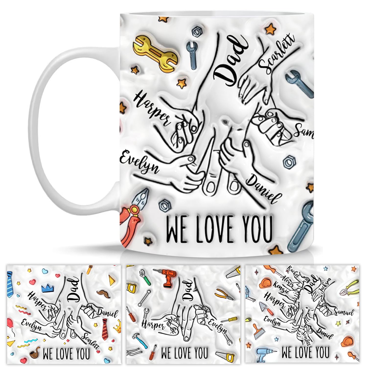 Ships Next Day,Personalized Dad Coffee Mug You Hold Our Hands Mug, Custom Coffee Mug Dad Birthday Gifts From Daughter Son, Dad Ceramic Cup, Up to 9