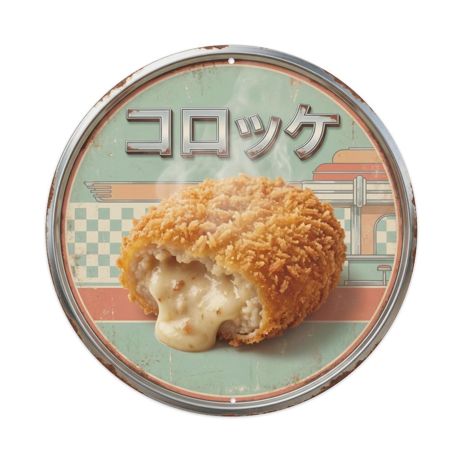 Cxhjca 8X8inch(20X20cm) Korokke Japanese Izakaya Snack Classic Diner Crispy Metal Tin Sign