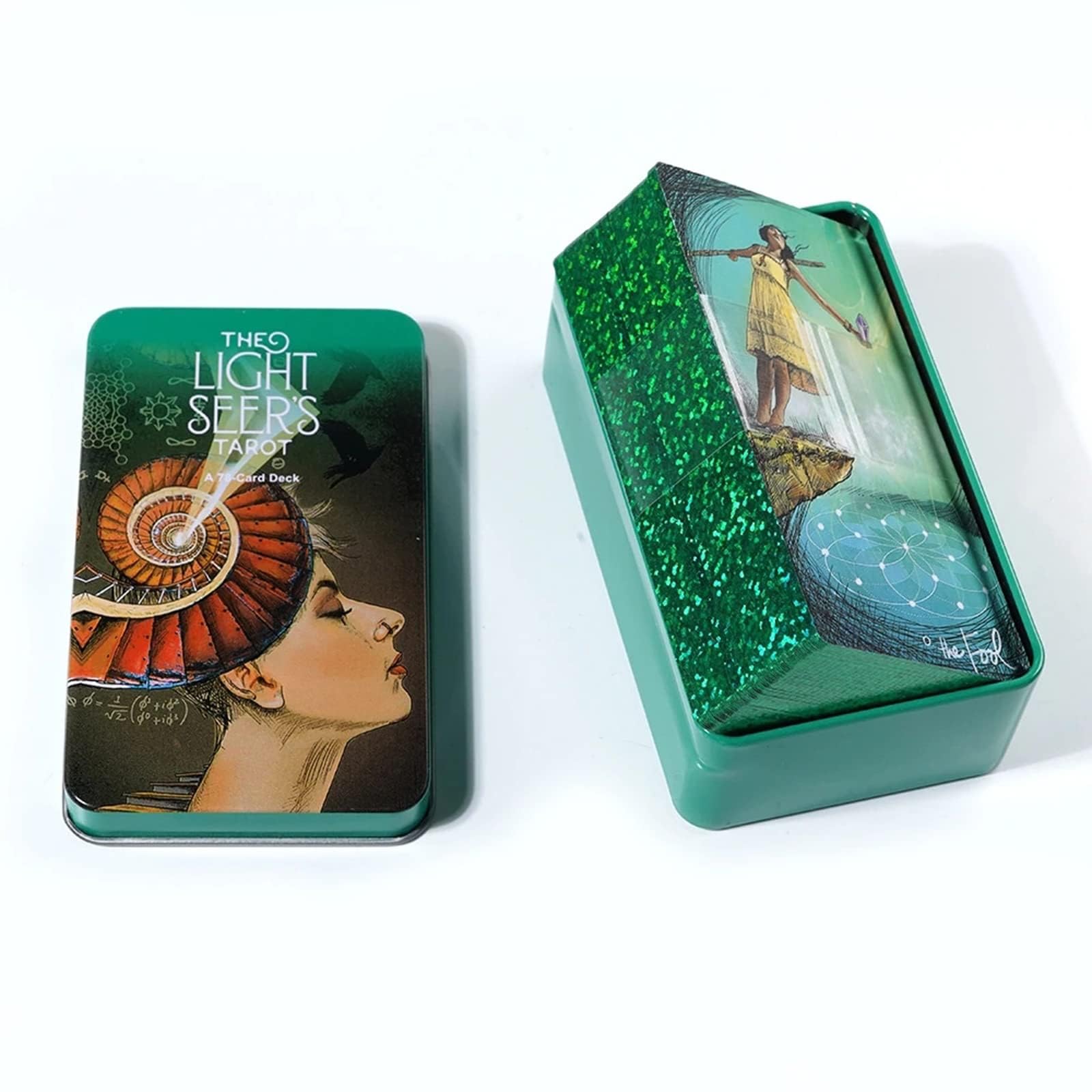 Las cartas del tarot del vidente de luces, 78 unidades, baraja de cartas de tarot con lámina dorada en el borde, cartas de oráculo con guía de viaje y caja de metal para principiantes y lectores