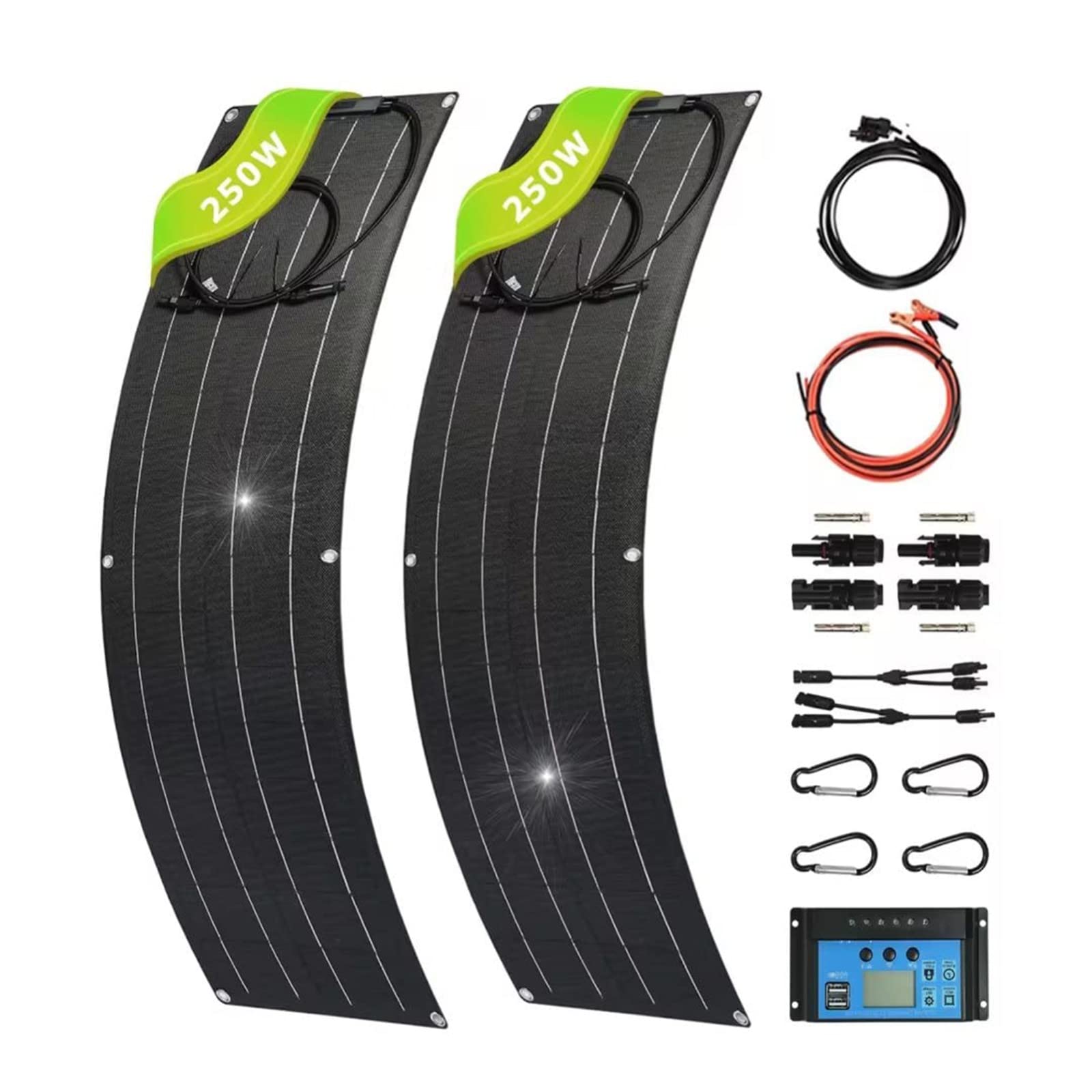 Kit De Panel Solar De 500W Panel Solar ETFE 250W X 2 12V / 24V con Control De 40A Ip67 A Prueba De Agua Adecuado para Interior/Exterior/Techo/Caravana/Aprox.