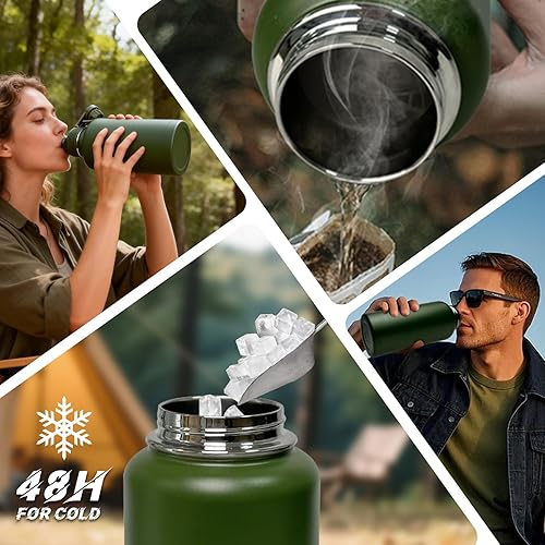 Miniatura 22 de Botella de agua aislada de 32 onzas, jarra de agua negra militar de acero inoxidable con manga, botellas de agua para gimnasio para hombres,