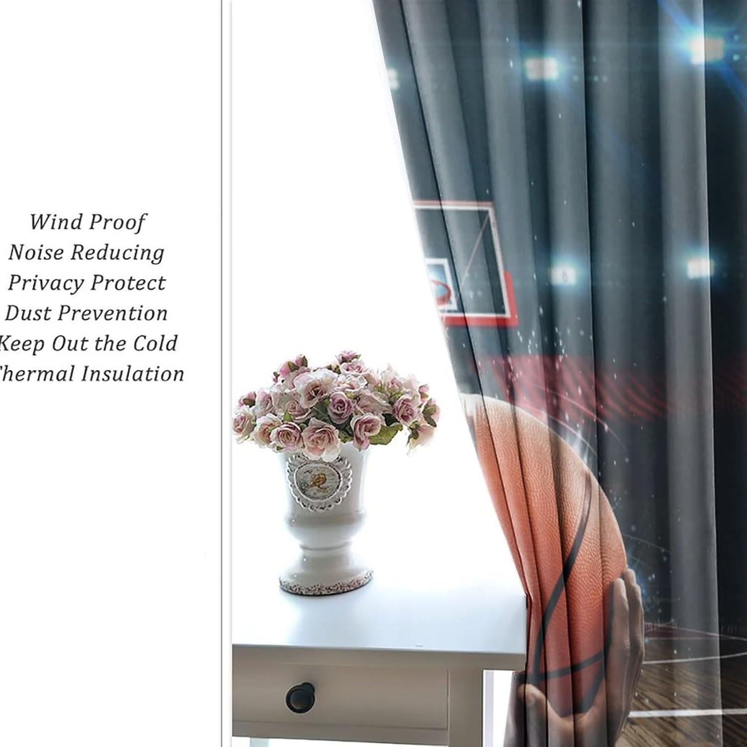 Brebasf Cool Basketball Sports Perforated Window Treatments,Sports Court Wooden Floor Basketball Shooting Sports Curtain Suitable for Bedroom,Living Room,Kitchen-2 Panels 84" L x 42" W