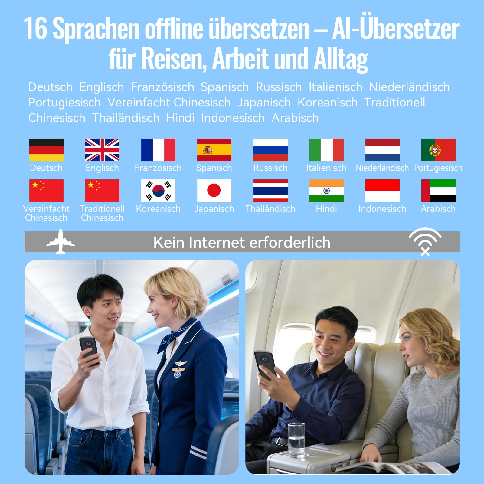 SKARA Sprachübersetzer Gerät, 137 Sprachen & Akzente, Offline-, WiFi- & Foto Übersetzung, Echtzeit Übersetzer