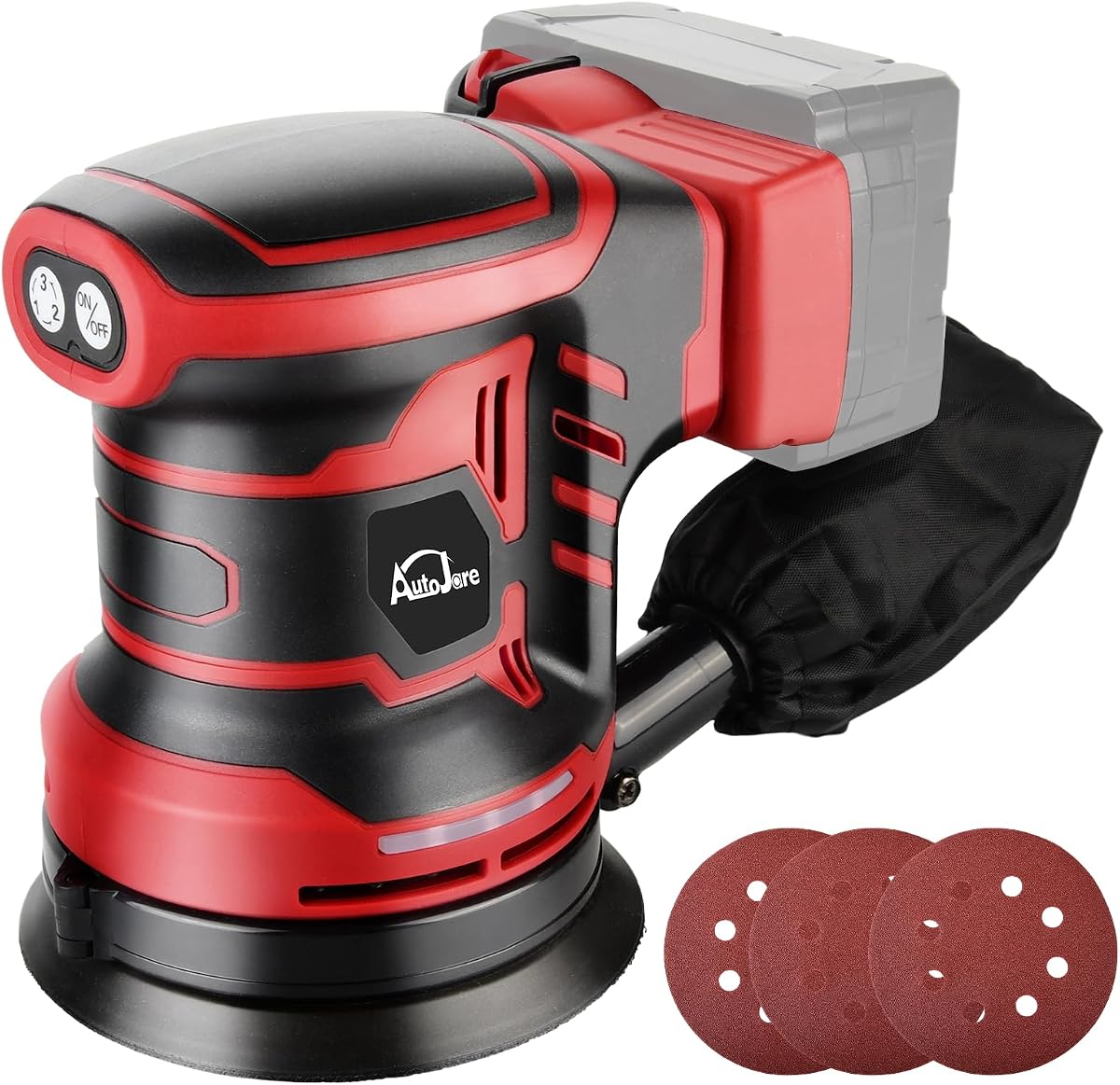Lijadora orbital aleatoria Lijadora eléctrica de 3 velocidades ajustables de 5 pulgadas compatible con batería Milwaukee de 18 V (sin batería) con bolsa para el polvo 3 papel de lija para pulir, lijar y alisar superficies