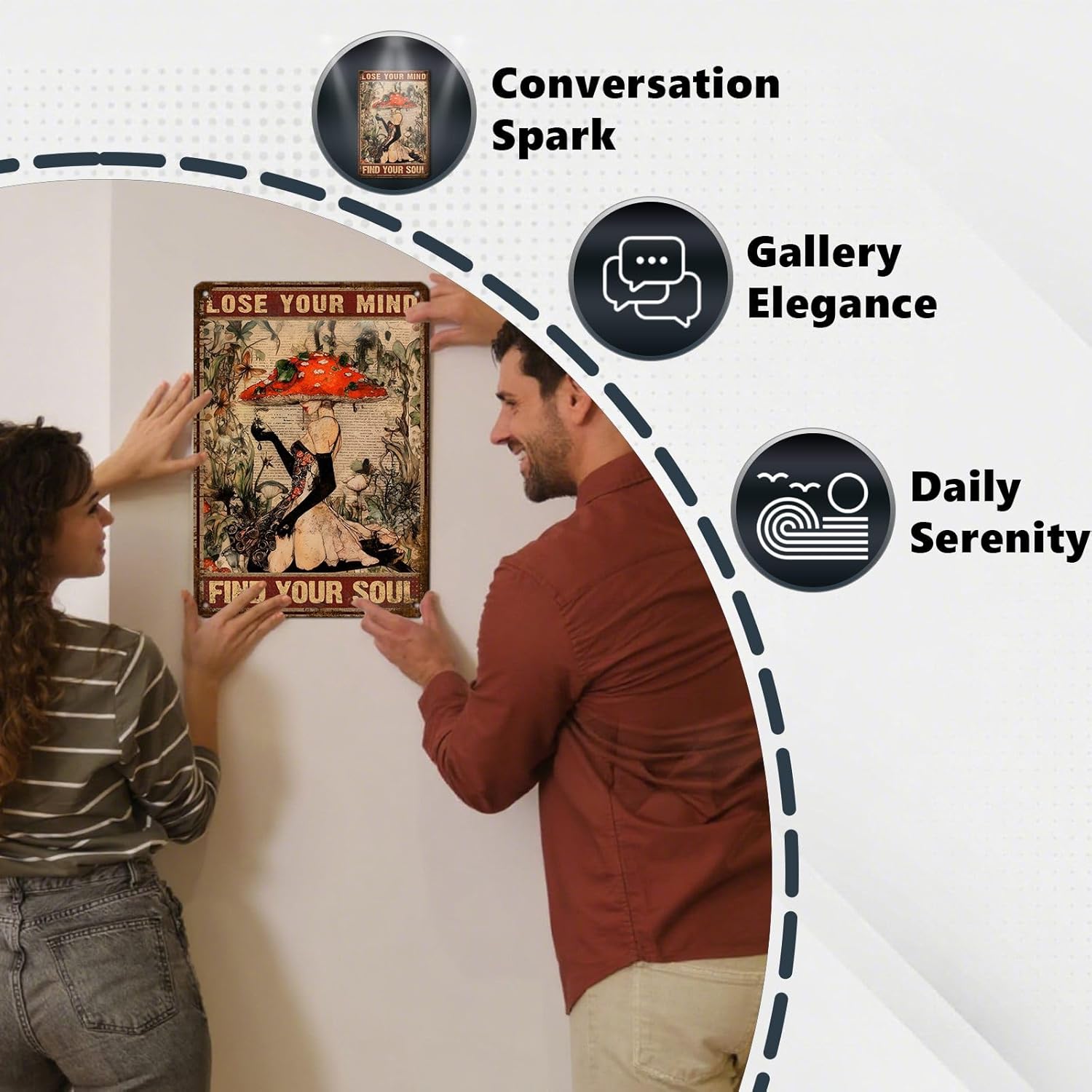 Mushrooms Hunter Metal Tin Sign Lose Your Mind Find Your Soul Sign Rustic Farmhouse Decor Trending Patio Garden Wall Art Retro Metal Tin Sign 12X16Inch