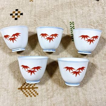 Amazon | 有田焼 窯元有陶 湯呑み茶碗 赤竹 赤紅葉 5セット