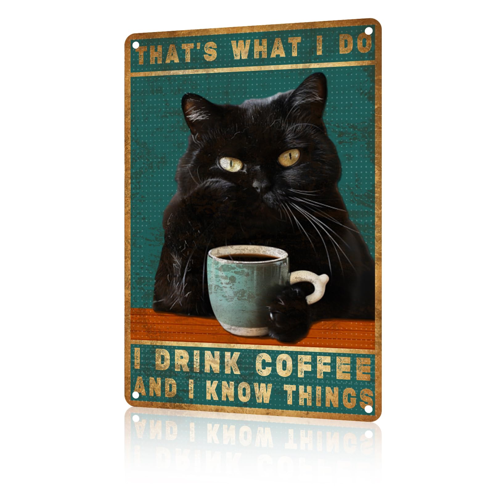 macago Black Cat Metal Tin Sign That's What I Do I Drink Coffee Funny Cat Sign Wall Decor for Bedroom Bathroom Retro Tin Sign Home Decor For Cat