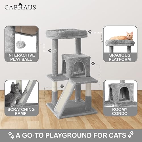 Miniatura 3 de CAPHAUS Torre para gatos con gran perca ampliada moderna, lindo árbol de actividad para gatos de varios niveles de 37 pulgadas con postes