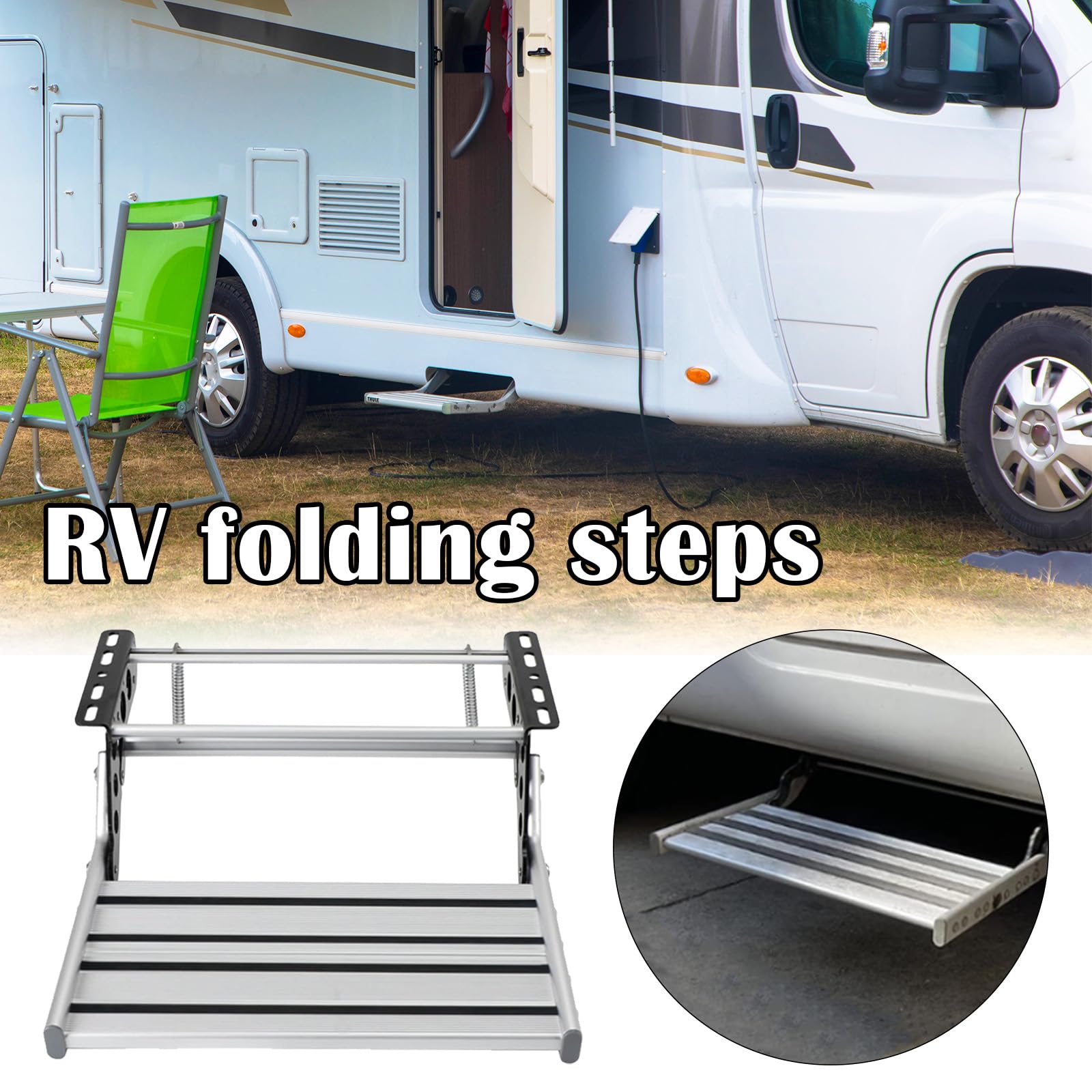 Escalón Para Autocaravana, Escalera De Un Solo Escalón Plegable Manual De Aleación De Aluminio Extensible 50,1 X 47,6 X 18,3cm Pedal Antideslizante Para Autocaravana Rv Remolque De Viaje Caravana