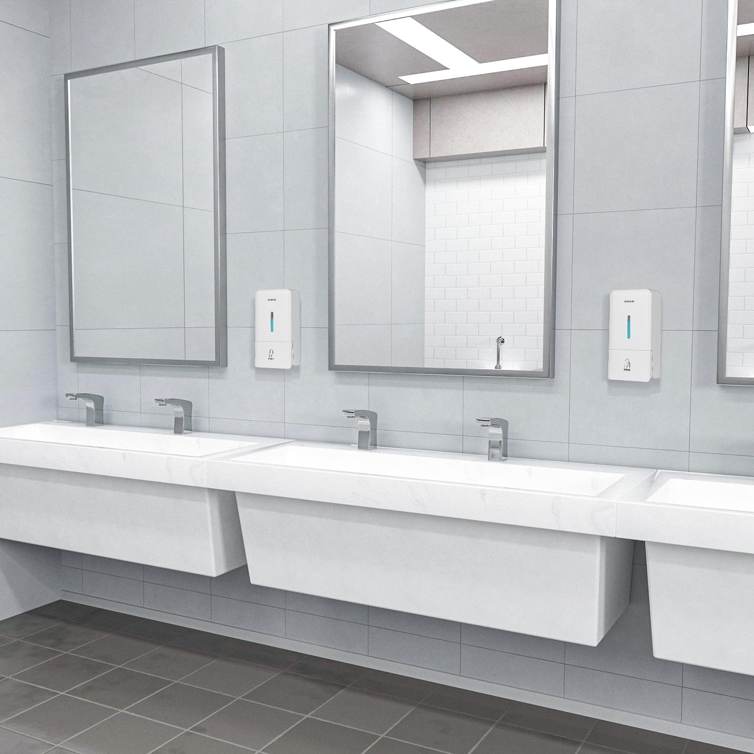 AIKE AK1006 Dispenser Sapone Bagno Muro, 800 ml Manuale in Plastica, Liquido per Mani Commerciale, Bianco
