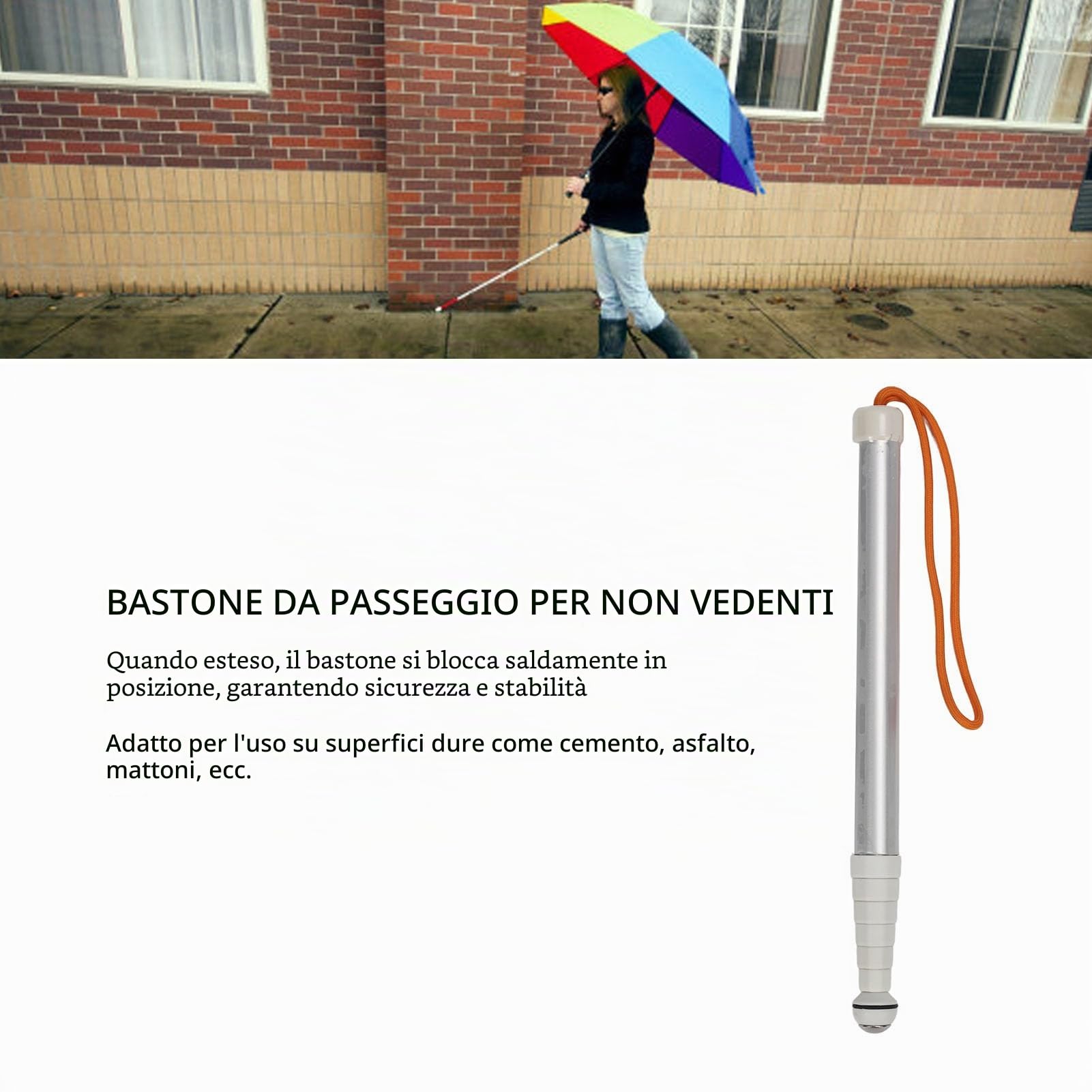Bastone Passeggio Telescopico Riflettente per Non Vedenti, Pieghevole e Leggero in Metallo Antiurto, Ausilio Mobilità Sicuro