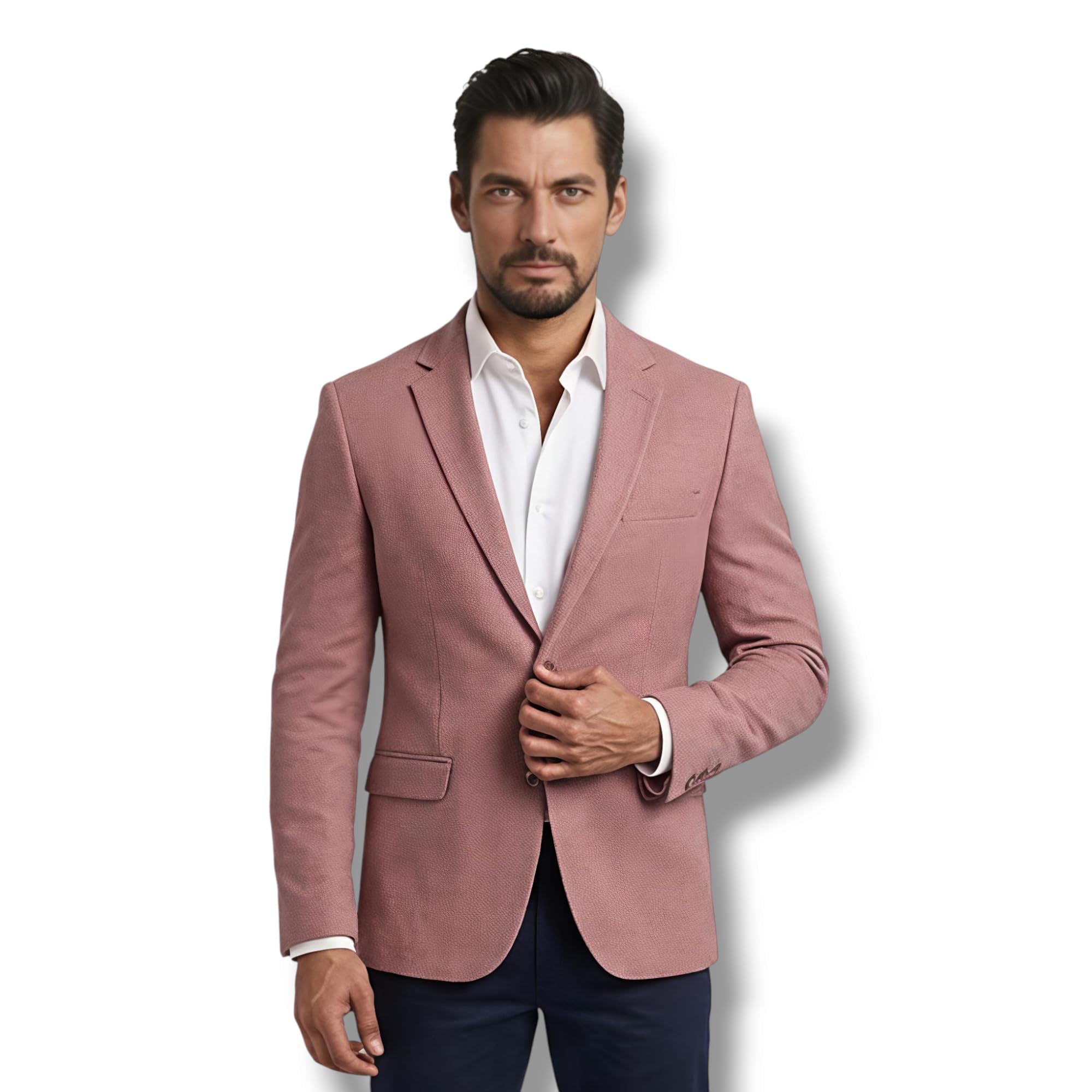 Men's Peach Single-Breasted Blazer, Notch Lapel, Two-Button, Regular Fit, Polyester Blend, Formal Style-picture-42