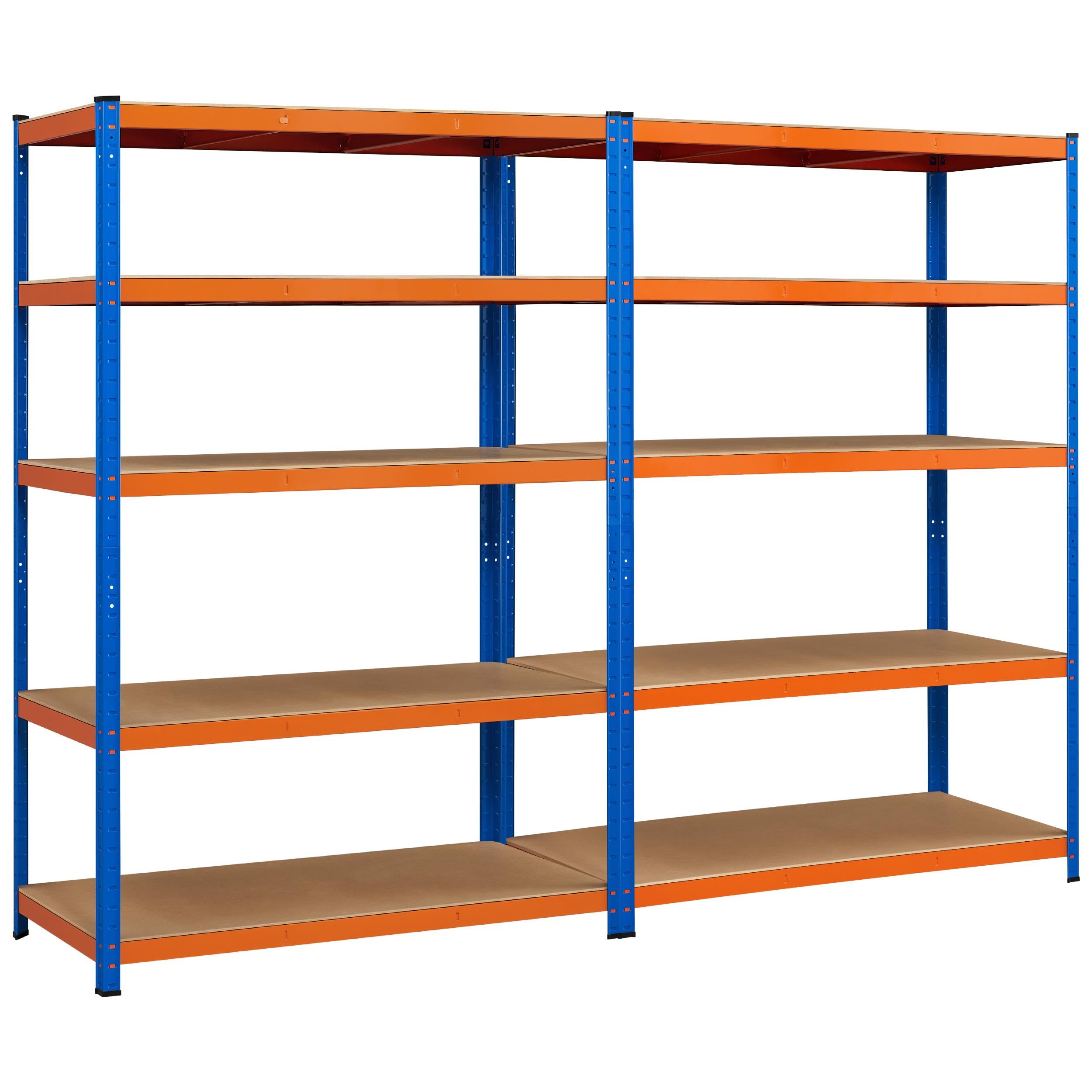 Yaheetech 2 x regał magazynowy 180 x 120 x 60 cm, regał do piwnicy, 875 kg, regał wtykowy, niebieski, 5 płyt MDF, regał warsztatowy, do dużych obciążeń, pomarańczowy, niebieski