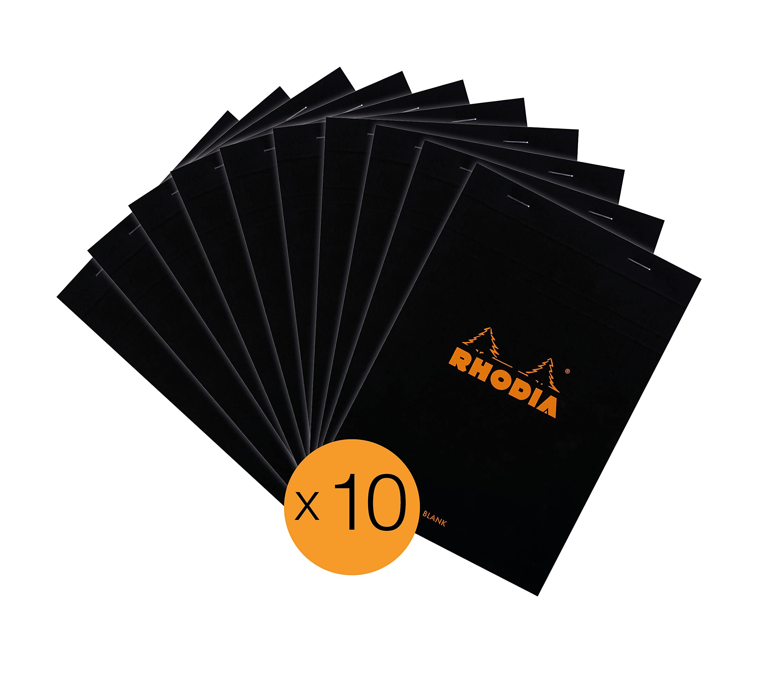RHODIA 160009C - Bloc-Notes Agrafé N°16 Black - A5 - 80 Feuilles Détachables - Papier Clairefontaine Uni Blanc 80 g/m² - Couverture en Carte Enduite - Paquet de 10 blocs