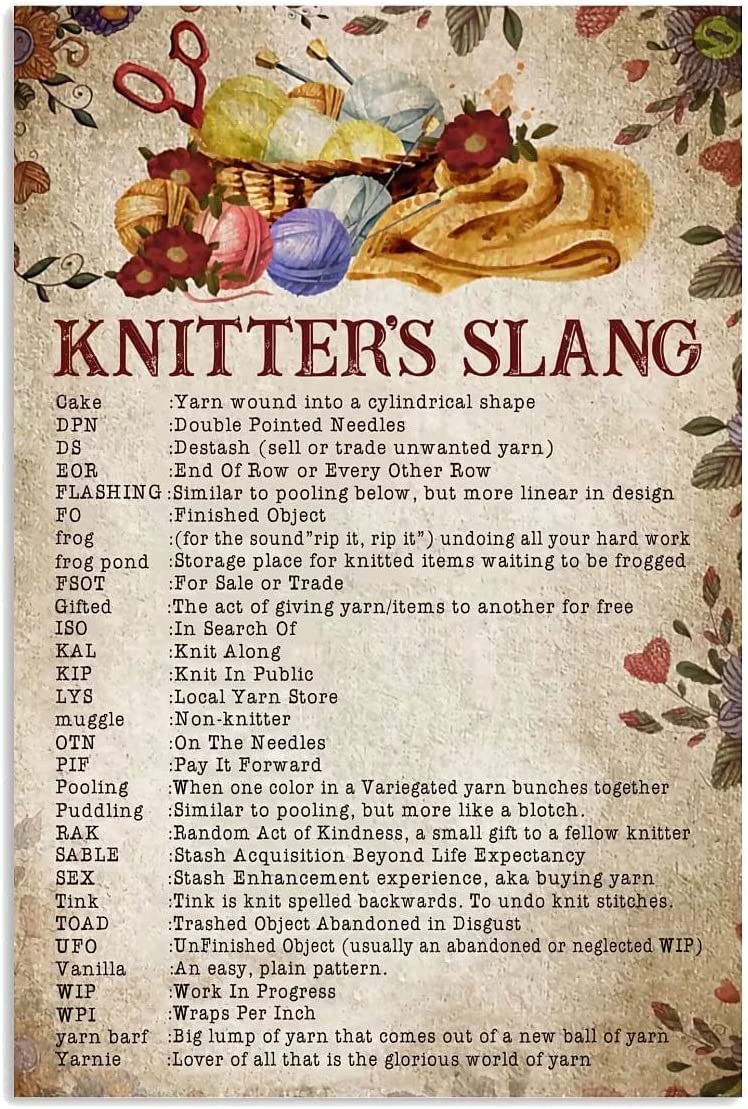 rayprint Knitter's Slang Vintage Metal Sign Knitting Room Wall Decor Poster Home Decor Home Kitchen Office Studio Cave Club 12x16 Inch