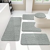 Vista 30 de YIHOUSE Juego de Alfombras de Baño de 2 Piezas Gris Oscuro, Juegos de Alfombras de Baño de Espuma Viscoelástica, Alfombras de Baño Antideslizantes