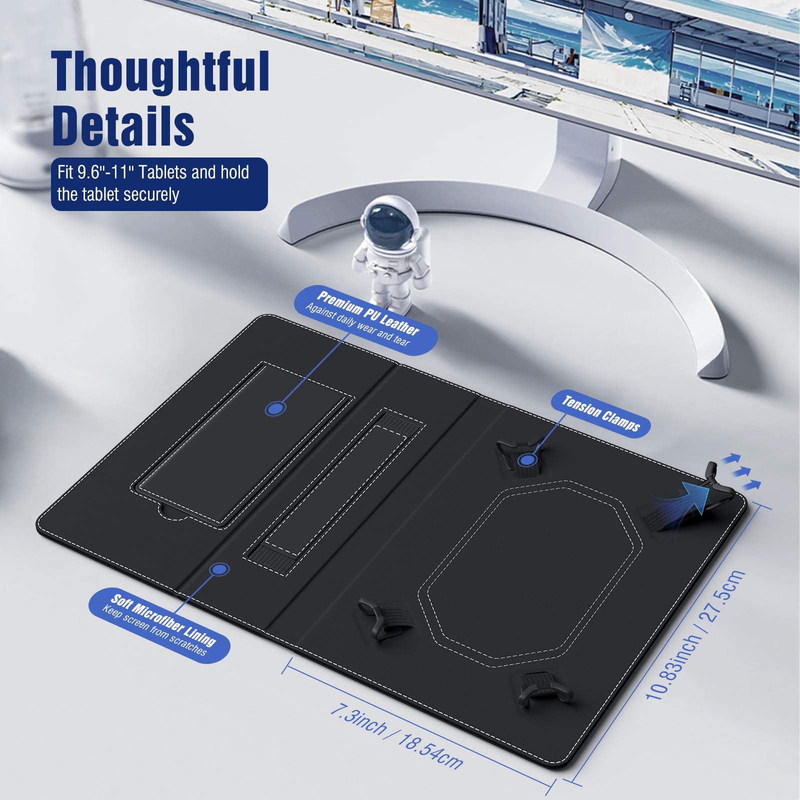 TiMOVO Custodia Universale per Tablet Android 10,1 Pollici con Anello per Penna, Cover Leggera e Pieghevole in Piedi con Cinghia a Mano per Tutti i Tablet Touchscreen da 9,6-11 Pollici, Nero