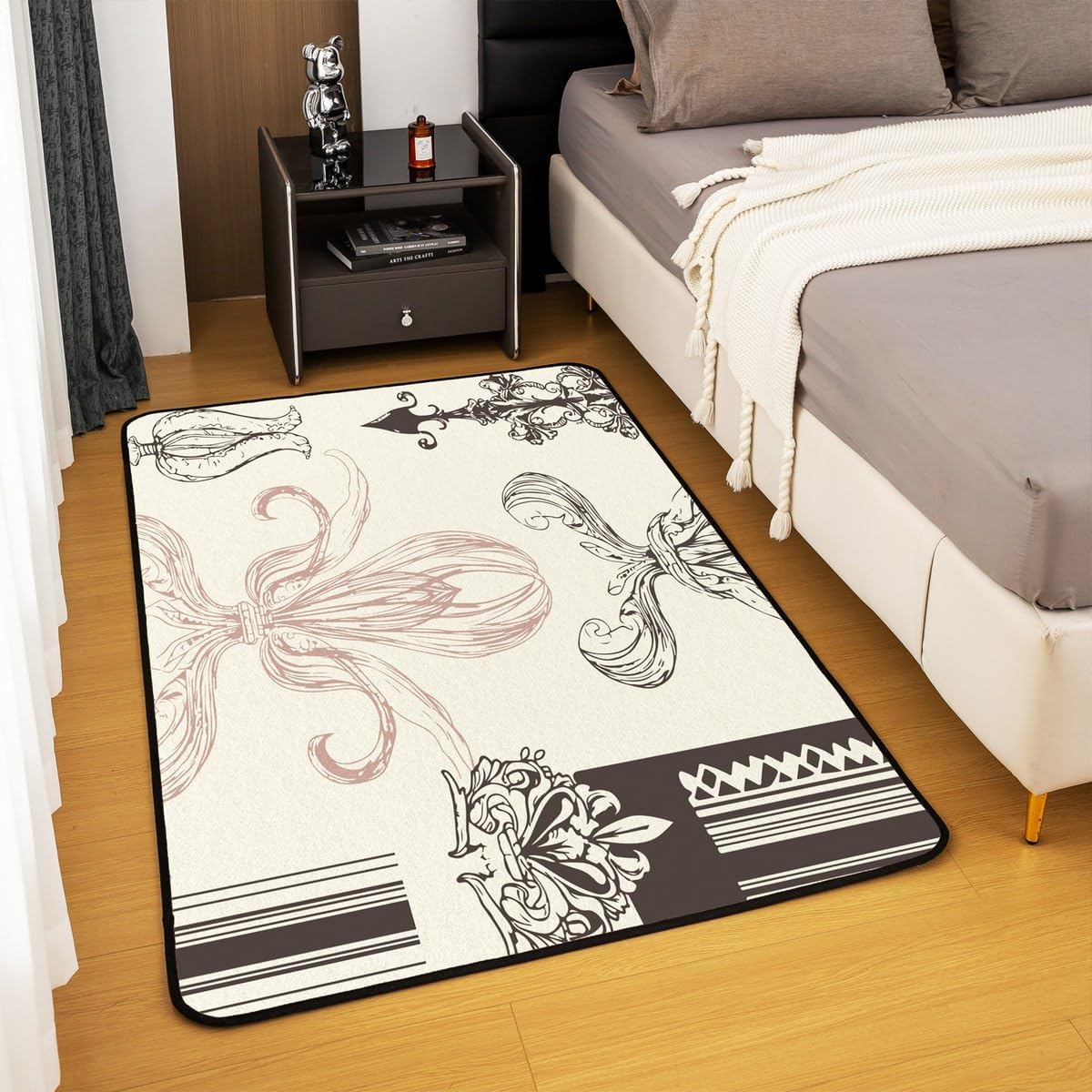 jejeloiu Fleur-De-Lis Rugs for Living Room Bedroom Vintage European Pattern Area Rug 5x7 for Kids Boys Girls Boho Room Decorative Carpet Bohemian Retro Floor Mat