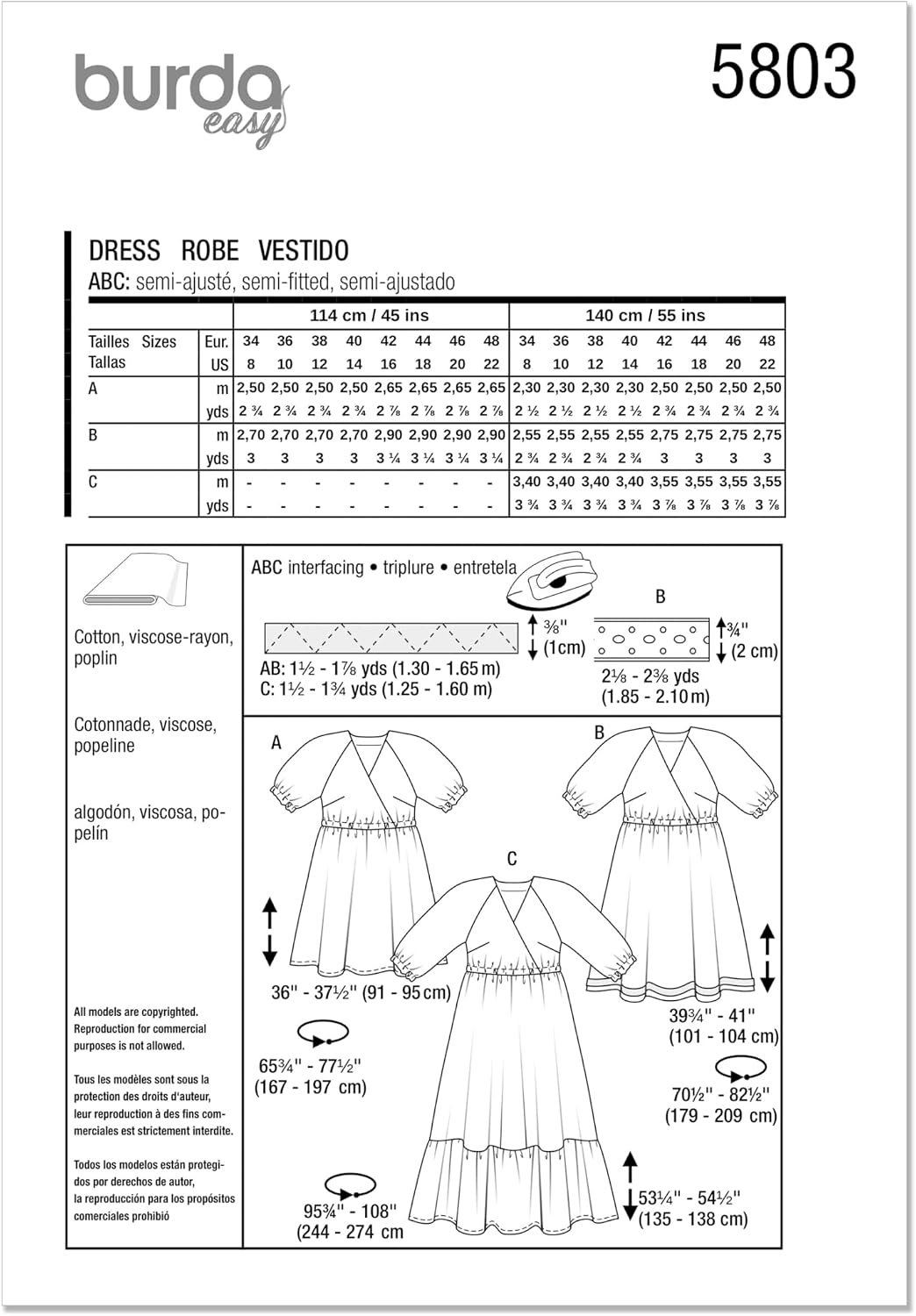 Burda Style X05803BURDA Mini Summer Dress Sewing Pattern Packet, Design Code B5803, Sizes 8-22 (34-48)