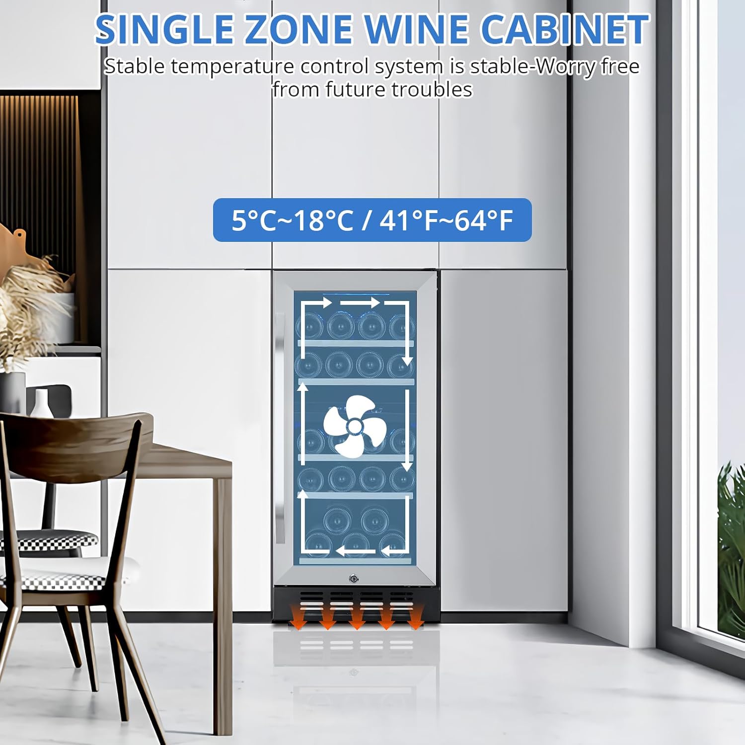 Metal Built-in Single Door Wine Cooler 26 Bottles Single Zone Dual Temperature 110V/60HZ Single Door Wine Cooler for 26 Bottles, Featuring Touch Control & Dual Temperature - Ideal Wine Cellar Storage