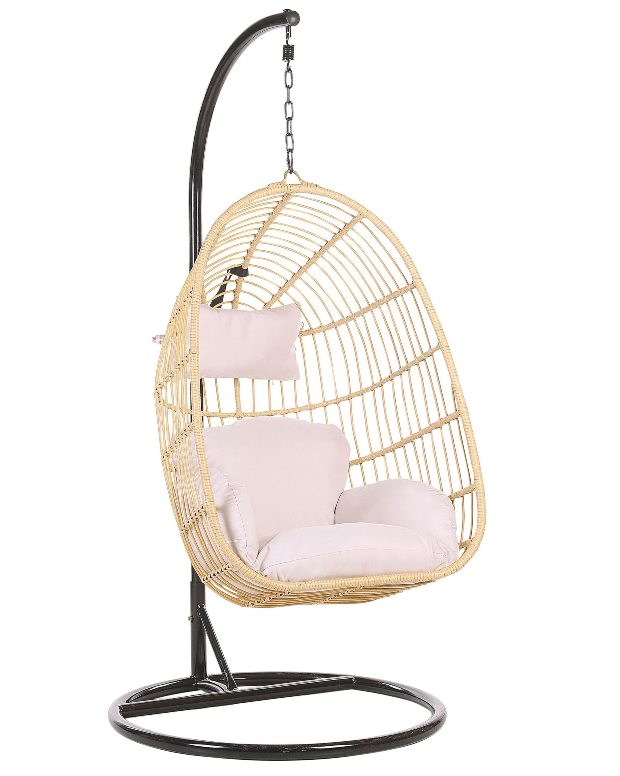 Boho fotel wiszący jajo z metalowym stelażem rattanowy beżowy Casoli