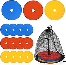 Pack of 12 Marking Discs 15 cm Cones Football Training Accessories Flat with Organiser Holder, Non-Slip Floor Markers Pitch Markers for Football, Basketball, Handball and More