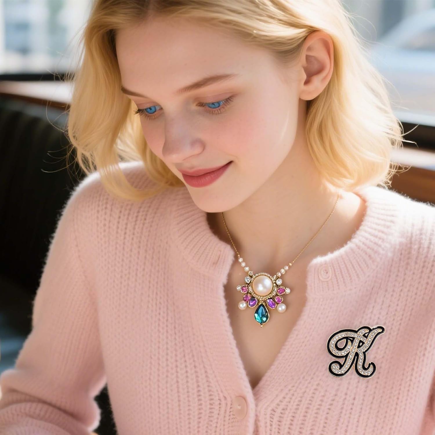 Letter Brooch Pins Initial Rhinestone Personalized Brooches for Women Men Crafts Gold A-Z image 3