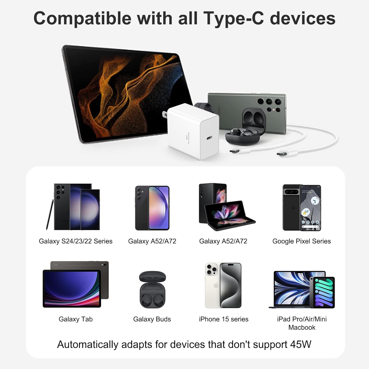 iPhone 17 16 15 Charger Fast Charging,45W USB C Fast Charger Block Dual Port with 10FT Type C Cable Cord for iPhone 17/17 Pro/17 Pro Max/16 Pro Max/16 Pro/16/16 Plus, 15 Pro Max/15 Pro/15（White）
