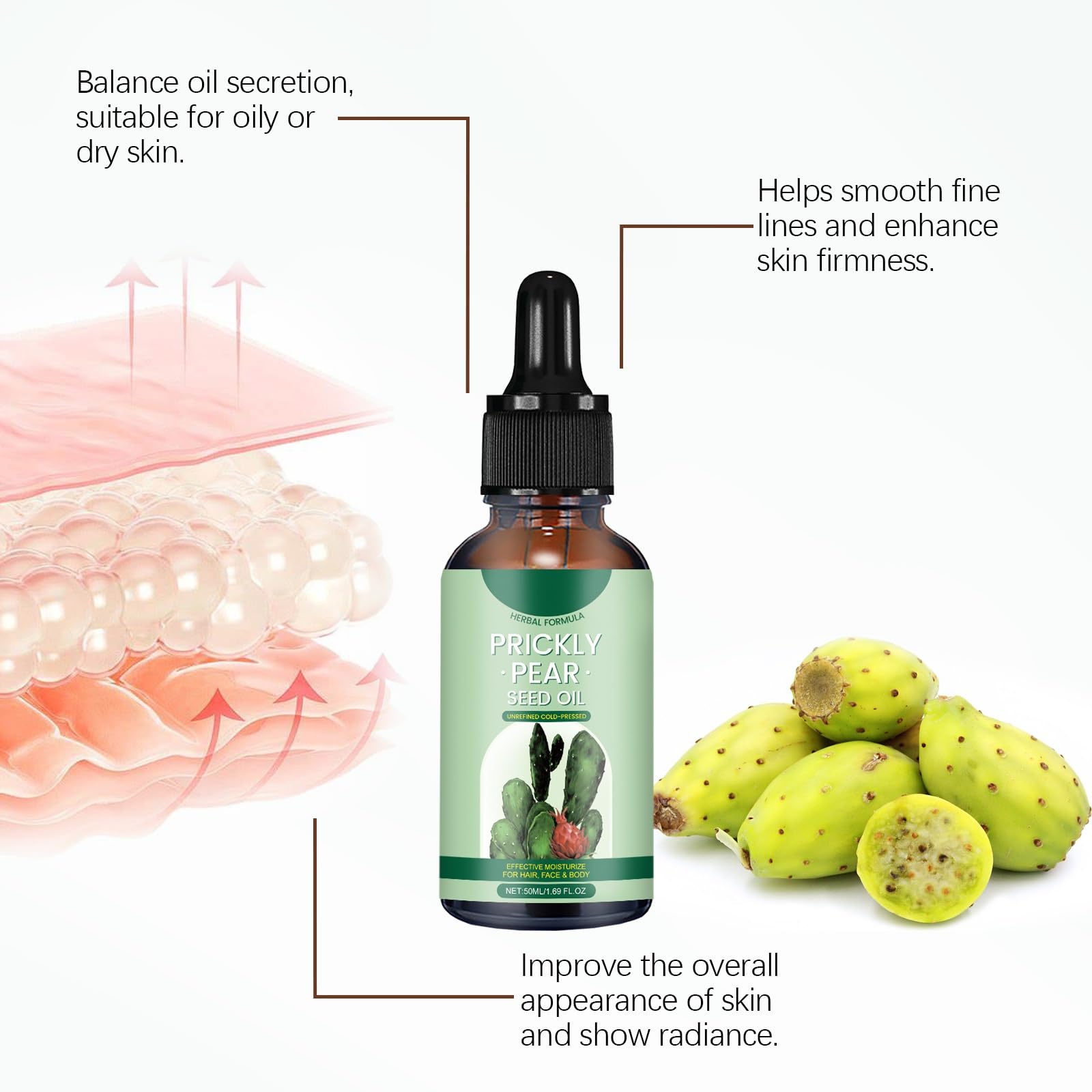 Olio di semi di fico di cactus, multiuso, per la cura della pelle secca, 100% naturale, biologico, per viso, pelle, capelli, unghie, pelle secca, crema idratante per il corpo (10 pezzi)