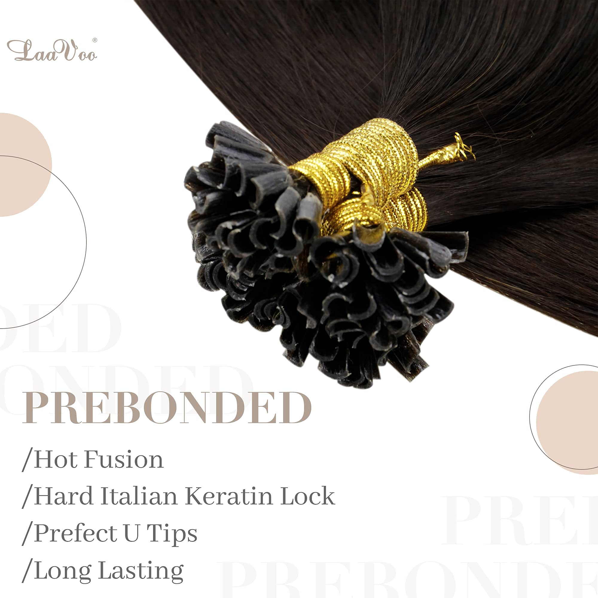 LaaVoo Dark Brown Hair Extensions U Tip Real Human Hair, Remy Straight Darkest Brown Real Hair Extensions - Image 3