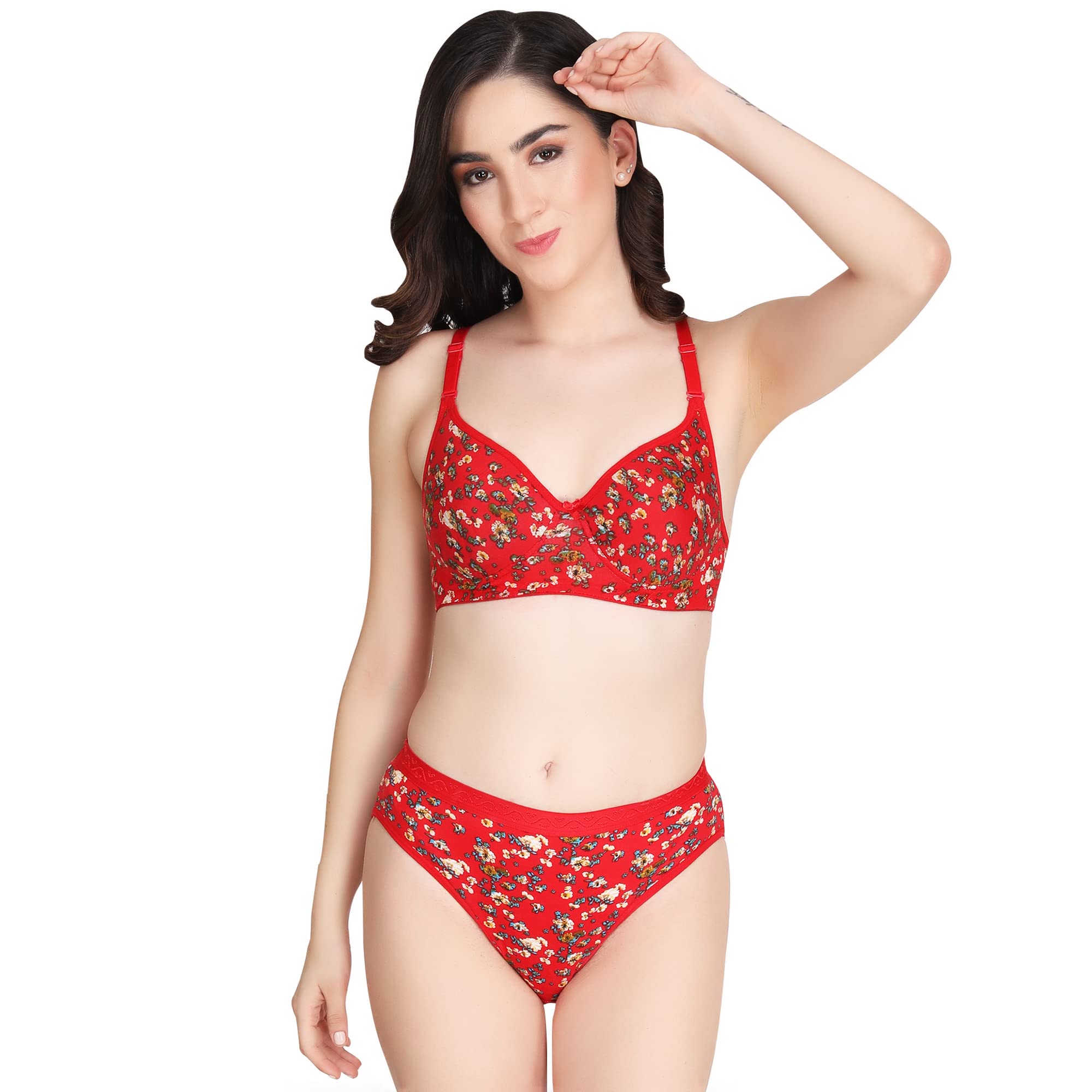 Women Padded Printed Bra Panty - Made of Pure Cotton Full Coverage Non Wired Seamless Pushup Soft Cup for T-Shirt Saree Dress Sports Garment for Daily Use Everyday-image-31