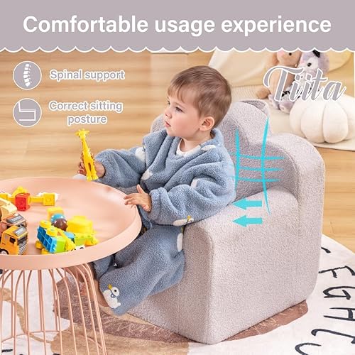 Miniatura 5 de Tiita Sofá para niños, silla de sherpa para niños, cómodo sofá para niños con funda lavable, asa de transporte, sofá convertible para niños y niñas